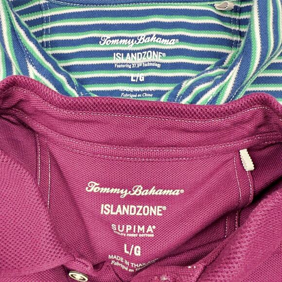 Tommy Bahama Island Zone Lot 2 Large Polos Supima Beach Preppy Solid Striped - Picture 2 of 11